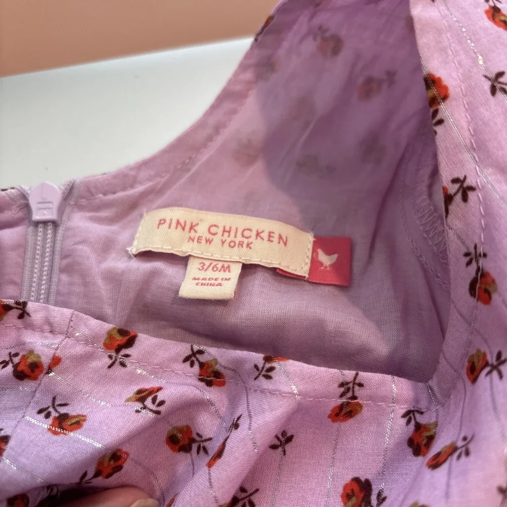 Pink Chicken Amma Lavender Rose Floral Dress Long Sleeve Velvet Trim Girls 3/6M